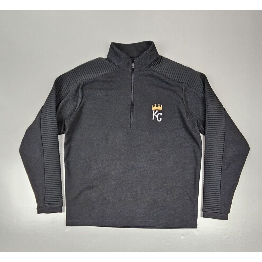 Antigua Kansas City Royals Pullover‎ Mens Med. Ribbed 1/4 Zip Gold Crown